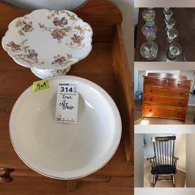 MaxSold Auction: This online auction features Antique Desk, Martini Pitcher, Glass Candle Holders, China Bowl, Serving Dishes, Antique Upholstered Rocking Chair, Antique Cabinet, Dresser, Vintage Pocket Watch and more!