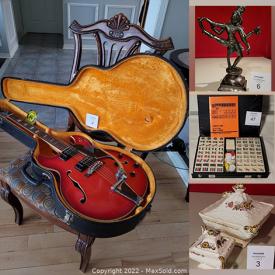 MaxSold Auction: This online auction features Vintage Electric Guitar, Vintage Asian Art, Kahla Porcelain, Military Memorabilia, Vintage Vinyl Record Linguaphone Sets, Brass Ships, Video Game System & Games, N'sync Puppet Dolls, Wall Masks, African Art Carvings, Cast Iron Toy, LPs, Puzzles and much more!