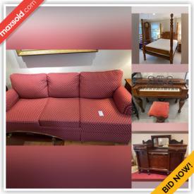 MaxSold Auction: This online auction features items such as sofa, Poster Bed Frame, leaf table, Wall Art, mirror, Sideboard, Garden Tool, Piano, stools, Rocking Chair, Antique Hitchcock Chair, Wooden Chest, ladders, china, Clock, Air Compressor, printers, towels holders, fan, organizers and much more!