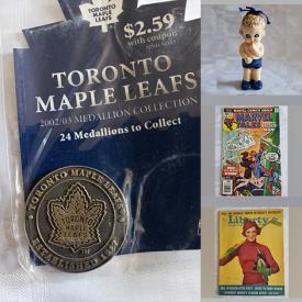 MaxSold Auction: This online auction features collectibles such as Wayne Gretzky hockey card, stamp sets, coins, and vintage vinyl LPs, vintage toys such as comic books, diecast cars, Six Million Dollar Man figure, car models, children's books, and action figures, jewelry such as pendants, brooches, bracelets, rings, and necklaces and much more!