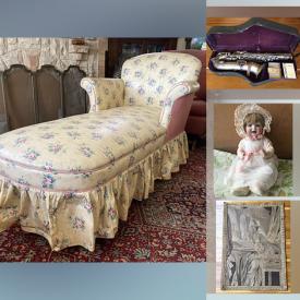 MaxSold Auction: This online auction features Vintage items such as Chaise, Dolls & Accessories, Marble Remnants, Perfume Bottles, Saxophone, Watches, Watchmaking Tools and much more!