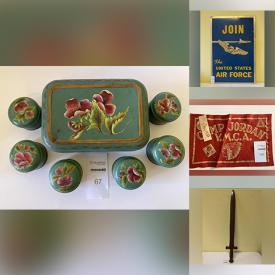 MaxSold Auction: This online auction features Vintage Items such as Tins, Toys, Magazines, Dolls, Sample Cases, Postcards, Belt Buckles, Souvenir Pennants, and Stone Carving, Costume Jewelry, Stamps, Seabees V-Mail Cartoons, Collector Plates, Art Glass, Studio Pottery, Wood Carving, Metal Wall Art, Coins, Comics, NIP Hotwheels and much more!