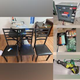 MaxSold Auction: This online auction features furniture such as wooden chairs, folding tables, vintage style desk and cabinets, Epson printer, food warmers, umbrellas, instant canopy, forklift charger, glassware, dishware, industrial racks and much more!