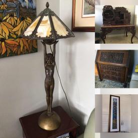 MaxSold Auction: This online auction features Hummel, Royal Albert, crystal ware, Belleek, vintage lamps, furniture such as Japanese carved writing desk, hall table, antique secretary and leather sofa, home decor, glassware, framed art and much more!