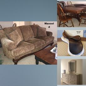 MaxSold Auction: This online auction features Stubben English saddle, couch with coffee table, dining room table with chairs, dishware, new Sunbeam microwave and more!