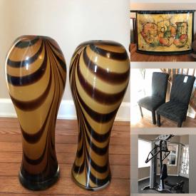 MaxSold Auction: This online auction features Vases, Brass Cranes, Wall art, Candlesticks and Candleholders, rug, Lamps, Bakers rack, Demilune Table, Rival Crockpot and Salad Spinner, Sectional Sofa, Universal Gym, King Wood Canopy Bed Frame, Pool Table and much more!