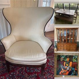 MaxSold Auction: This online auction features Victorian Style Rocker and Settee, Antique Needlepoint chairs, outdoor furniture, Vintage Dresser Chest And Mirror, Mid Century Style Standing Lamps, Japanese service set, Artisan cape Cod Chandelier, pool table, ping pong table, yard and garden tools and much more!