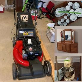 MaxSold Auction: This online auction features furniture such as a chest of drawer, tables, dresser, nightstand, Adirondack chair, crystalware, Corningware, beach decor, cargo mats, Yard Machines lawn mower, books, electronics, tools, decor, hardware, Wedgwood, Noritake china, lamps and much more!