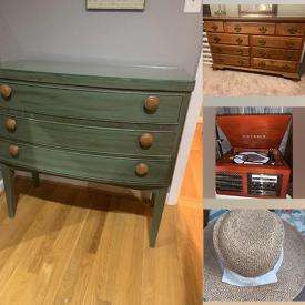 MaxSold Auction: This online auction features Glazed Mahogany Chest of Drawers, Sewing Machine, Vintage Wood Frame Mirror, Rocker Recliner, Gossip Bench, Wicker Side Table, Botanical Art Print, Silver Tea Set, Hand Painted Italian Pottery, Lenox China Harvest Server Bowl, Glass Chess Set, Vintage Jewelry, Vintage Ladies Hats and much more!