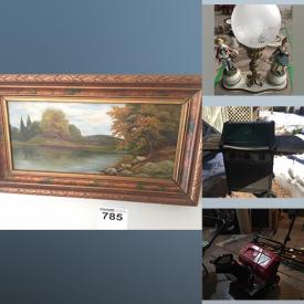 MaxSold Auction: This online auction features furniture such as an entertainment hutch, storage bench, IMG power recliner, end table, occasional chair, highboy, corner desk, china cabinet and more, rugs, kitchenware, small kitchen appliances, brass items, floral items, Oneida silverplate, china, vintage barometer, books, walker and other home health aids, wall art, stationary bike, Keter outdoor storage bench, barbecue grill, Murray snowblower, Christmas decor and much more!