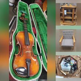 MaxSold Auction: This online auction features console table, armchairs, bar stools, new bedding and pillow inserts, glassware, TV mount, Caspari violin, and much more!