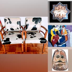 MaxSold Auction: This online auction features midcentury carved sculptures, decor, painted ceramics, vintage collectible posters, fine art prints, woodblock prints, embroidered bag, mukluks, carved bowls, pottery, carved masks, butcher block, vintage patchwork quilt, pottery, accessories and much more!