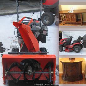 MaxSold Auction: This online auction features Riding Mower, Snow Blower, Leather Couch, Stone End Tables, Treadmill, Vacuums, Dresser and much more!