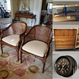 MaxSold Auction: This online auction features furniture such as a media stand, rattan chairs, wall cabinet, patio chairs, patio table, cedar trunk, Woodscapes bookcase, corner desk, upholstered armchairs, bar height table set, cedar chest and more, Belleek, wood looking mirror, artwork, small household appliances, slide projector, brass items, Fremont china, Remington brass sculpture, cameras, surfboard, bicycles, power tools and much more!