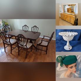 MaxSold Auction: This online auction features furniture such as wood entertainment unit, sofa, antique dresser, antique dining table with chairs and MCM kitchen table, power tools, Samsung surround sound system, antique glassware, vases, DVDs, vintage hats, chandelier, area rugs, books, office supplies and much more!