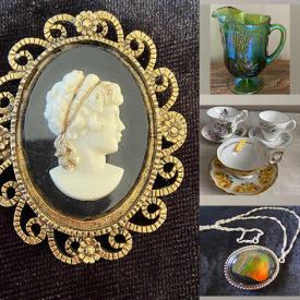 MaxSold Auction: This online auction features Royal Albert, Aynsley, Limoges, Wedgwood, Avon decanters, cameo brooches, glassware, costume jewelry such as rings, necklaces and earrings, ladies' clothes and much more!