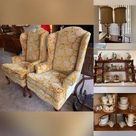 MaxSold Auction: This online auction features Samsung Tv, Magnalite Cookware, Community Flatware, Cleaning Supplies & Cutting Boards, Mirror, Lamp, Wall Decor Pieces, Tools, Corner Cabinet, Ethan Allen Tea Cart, Vintage Cut Velvet Wingback Chairs, Two Electric Recliners, Compressor and much more!