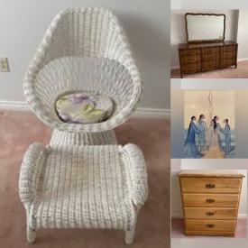MaxSold Auction: This online auction features Cane Furniture, MCM Burlwood Veneer Table, Wicker Tulip Chair, Bedroom Furniture and more!