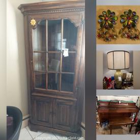 MaxSold Auction: This online auction features a Mission Coffee Table, Desk, Corner Cabinet and Storage Cabinet. Includes Platters, Glassware and Serving Ware along with Christmas decorations, Custom Jewelry, Mirrors and much more!