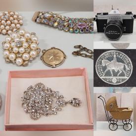 MaxSold Auction: This online auction features Aynsley, Royal Albert, Windsor, Staffordshire, Hammersley vintage teacups, vintage jewelry, coin collection, Fenton hurricane lamp, NIkon FG with lenses, Foley bone china, J&G Meakin china, vintage collector pins, vintage Sankyo movie camera, dessert dishes, silverware, electronics, Titanic heirloom porcelain music box, Thomas Kinkade, vintage miniature wicker furniture, vintage clocks, decor, vintage stamp collection and much more!