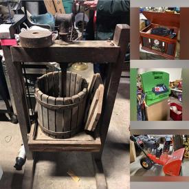 MaxSold Auction: This online auction features a drop leaf coffee table, lane cedar chest, vanity, sewing machine, light fixture, wall decor, kitchen appliances such as grill press, coffee grinder, Wedgwood dinnerware, dumbbell rack, workbench, yard tools, power tools and much more!