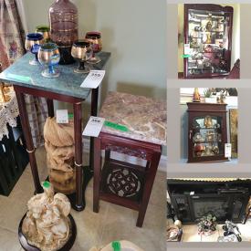 MaxSold Auction: This online auction features Coat Rack and Décor, Display Cabinet, wall clock, Wall Décor, Stand, mirror, stools, Statue, Lanterns And Plate and more!