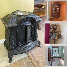 MaxSold Auction: This online auction features Rustic Dining Table With Benches, Cast Iron Woodburning Stove, China Closet, Hallmark Frosty Friends, Vintage Framed Art, Floor Lamps, Electric Metal Lead Fountain and much more!