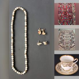 MaxSold Auction: This online auction features jewelry such as necklaces, bracelets, and earrings, ceramics such as Paragon teacups, decorative figurines, and vases, décor such as oil lamps, brass figures, table lamps, area rugs, and wall art, collectibles such as stamps and plates and much more!