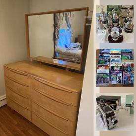 MaxSold Auction: This online auction features furniture such as Haywood Wakefield tables, bureaus, nightstand and bed frame, dishware, glassware, table lamps, Avon collectibles, record albums and much more!