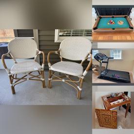 MaxSold Auction: This online auction features furniture such as patio chairs, table, bamboo wicker chairs, MCM style upholstered chair, swivel armchair, Clayton Marcus sofa, sofa table, desk and more, yard care tools, cleaning supplies, NordicTrack treadmill, TV, CDs, wall art, power tools, Everbilt sump pump, hardware, decor, crystal, Noritake china and much more!