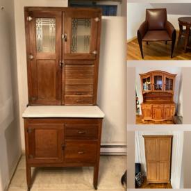 MaxSold Auction: This online auction features ceramics, crystal ware, furniture such as Hoosier cabinet, armoire, side tables, leather couch and more!