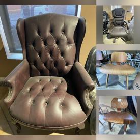 MaxSold Auction: This online auction features furniture such as a Burgundy Captain's Chair, High Back PU Leather Executive Chair, Modern Dining Chair in Light Walnut, Modern Dining Chair in Dark Walnut.