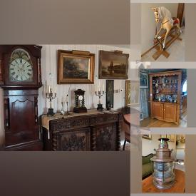 MaxSold Auction: This online auction features Snow Thrower, Rototiller, Grandfather Clock, Vintage Secretary, Sofa, tool display, lanters, Vintage Print, Armchair, Vintage Bottles, British Wall Plates, art, Side Table, Ornate Mirror, Sconces, Ornate Vase, books, Camera, irons, bowls, mugs and much more!