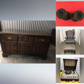 MaxSold Auction: This online auction features various items such as a grooming kit, jewelry box, sugar bowl, mahogany lamp, trays, console, cabinet, desk, devotional, tea pot, wine goblets, toaster, binoculars, vases, pitchers, lanterns, lamps, chair, book, plates and more. 