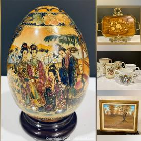 MaxSold Auction: This online auction features Satsuma Egg, Moorcroft Ashtrays, Bunnykins, Vintage Decorative Plates, Stained Glass Shades, Wooden Art, Jewelry, Art Glass, Vintage Lighters, Decanters, Royal Doulton Figurines, Toby Mugs and much more!