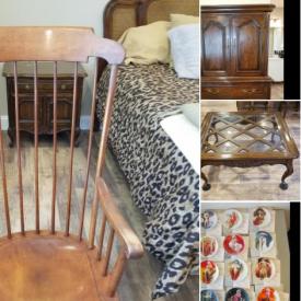 MaxSold Auction: This online auction includes collector plates, stained glass lamps, furniture such as vintage Cavalier sideboard, vintage Drexel dresser, nightstands, Touraine table and coffee table, vintage wall art, and more!