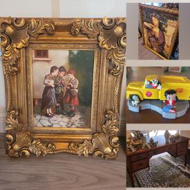 MaxSold Auction: This online auction features wall arts and ceramic art pieces. It includes canvas arts, tile art, oil on canvas art and replicas. It also includes mirrors, desk and chair, chandelier and much more!