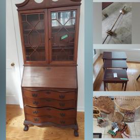 MaxSold Auction: This online auction features Kitchenware, Twin Bedding, Chairs, Pewter , Brass, Glassware, Paperweights, Baskets, Lamp, Nesting Tables, Secretary and much more!