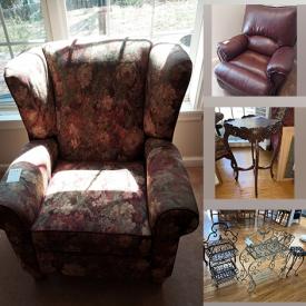 MaxSold Auction: This online auction features Chair, Recliner, Table, art, clock, TV, Ottomans, Serving Platters, Candleholders, media table, Sony Home Theater System, Speaker System, Mirror, Glassware, lamps, chinaware, desk, Dresser, Nightstands, Exercise Bike and much more!