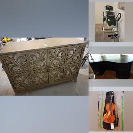 MaxSold Auction: This online auction features furniture such as side tables, chairs, sofa, coffee table, dresser, dining set, dresser, sleigh bed frame, and more, clothing, shoes and accessories, luggage, toys and games, office items, violins, Innova inversion table, acoustic guitar, mirrors, lamps, wall decor and much more!