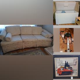 MaxSold Auction: This online auction features furniture such as couch, love seat, dining table, and dining room hutch, exercise equipment such as a Anita rowing machine and Healthware stationary cycle, appliances such as Frigidaire chest freezer and much more!