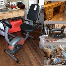 MaxSold Auction: This online auction features a corner cabinet, wooden trunk, bookcase, coffee table, Brookstone Valet Presser, decanters, Wedgewood, costume jewelry, chandelier, Antique sewing machines, tools and so much more!!!