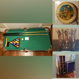 MaxSold Auction: This online auction features books, silver-colored food server, decor, jewelry boxes, office materials, picture frames, dishware, metal garden flower stand, sterling silver shakers, miniature pool table, decorative drum and much more!