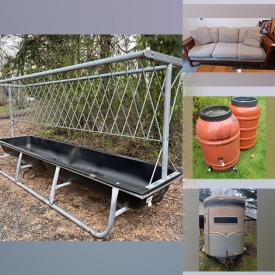 MaxSold Auction: This online auction features horse trailers, bricks, building materials, Toro lawnmower, media, hardware, Berlien Country trough, goat stand, gardening tools and supplies, water barrels, servingware, decor, fans, wall art, bookcases, monitors, chairs, sofa and more!