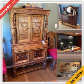 MaxSold Auction: This online auction features furniture such as bedroom furniture, china cabinet, leather sofa, and dining table, home décor such as table lamps, wall art, figurines, glass art, and area rug, home appliances such as a Hoover wet/dry vacuum, electronics such as Magnavox TV and Sony TVs, sporting goods such as fishing rods, deep sea fishing rods, reels, and lures and much more!