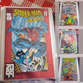 MaxSold Auction: This online auction features Comics such as DC, Marvel, SHI, Silver Sable, and Sports Trading Cards such as Signed, Rookie, Jersey, and Vintage Toys & Dolls, Depression Glass, Milk Glass, Vintage Figurines, Legos, NIP PEZ Dispensers, Vintage Oil Lamps and much more!