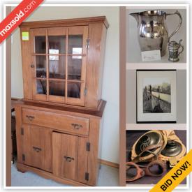 MaxSold Auction: This online auction features fine china, silver plate, Lenox, antique decor, furniture such as wooden dining hutch, dining table, wingback chair, antique chairs, and entertainment center, glassware, automotive accessories, lamps, framed wall art, CDs, books and much more!