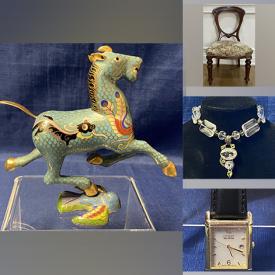 MaxSold Auction: This online auction features 14k gold jewelry, 925 silver jewelry, collectible coins, Waterford crystal, art glass, signed pottery, antique upholstered chair and much more!