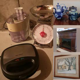 MaxSold Auction: This online auction features furniture such as Sofa, Dining tables, Dining chairs, Book shelves and Display Cabinet. It also includes a collection of books, a variety of Wall arts, a collection of Teapots and Canisters, Ceramic plates and a Wash Basin set. Electronics such as Microwaves and Toaster oven and much more!