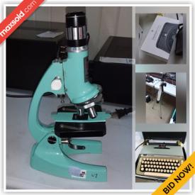 MaxSold Auction: This online auction features sewing machines, microscope, Tasco telescope, receivers, cameras, tins, keyboards, tripods, tools, toys, Xbox, Wii, silverplated trays, typewriters, Razor scooter and much more!